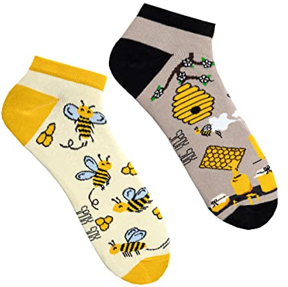 Spox Sox - calzini corti colorati e divertenti, calzini per sneaker fantasia e folli - regalo divertente, 40-43, Api