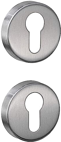 Coppia Rosette Foro Cilindro Compatibile con Foro Yale, Bocchette Foro Serratura Porta - Rosette Vendute in Coppia (Tonda, Cromo Satinato)