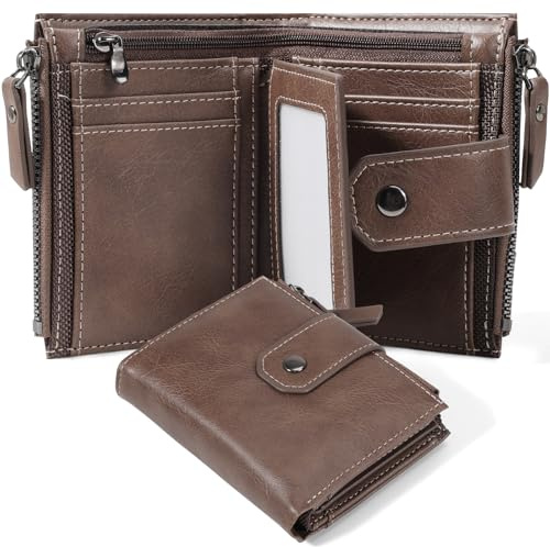 DASKING Herren Portemonnaie, 16-in-1 MäNner Leder Brieftasche RFID Schutz Kreditkartenhalter Bifold Tasche Mit ReißVerschluss MüNze Tasche, Anti-Diebstahl Sicherheit Geldbörsen Geschenke FüR MäNner