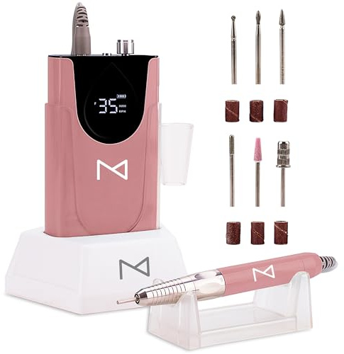 M Max - Nail Drill Professional - 2-in-1 Brushless Motor Nails Drill Machine - Electric, Cordless, Aluminium Alloy Casing, 35000 RPM, HD Display - Perfect for Salon & Home Use (Rose Gold)