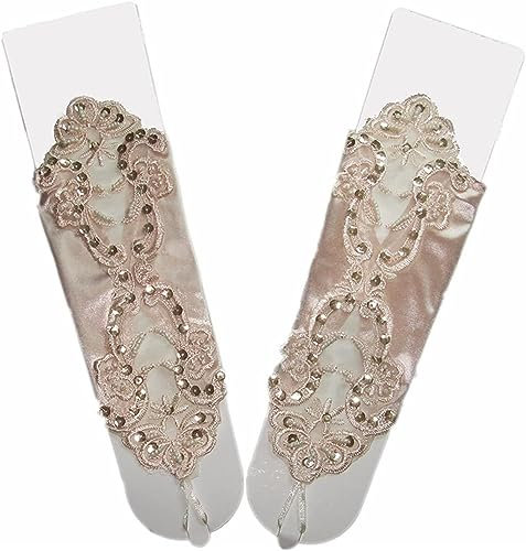 Guanti da donna in pizzo, guanti da sera, guanti da donna corti con mezze dita in raso con cuciture in raso Guanti da sposa senza dita in pizzo retrò da donna (Color : Red, Gloves Size : One Size) ( C