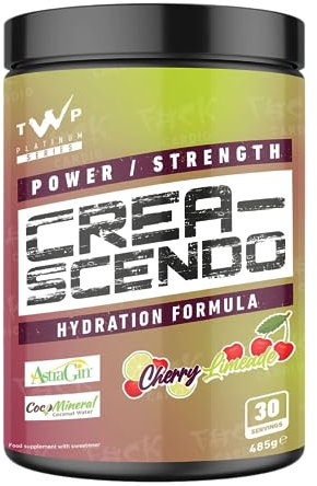 TWP Nutrition Platinum Series Crea-Scendo Creatine Powder, 470g / 250g and 50/30 Servings, 5 Great Flavours (Cherry Limeade, 485g)