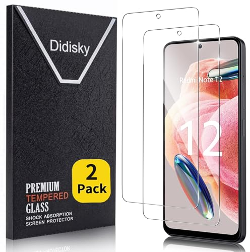 Didisky 2-Unidades Cristal Templado Protector de Pantalla para Xiaomi Redmi Note 12 4G, Note 12 5G, Antihuellas, Sin Burbujas, Fácil de Limpiar, 9H Dureza,Transparente