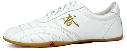 VIBLiSS In Pelle Scarpe Arti Marziali, Unisex Tai Chi Scarpe Antiscivolo Cinese Tradizionale Wushu Shaolin Qi Gong Pechino Wing Chun Trainer,Bianca,41 EU