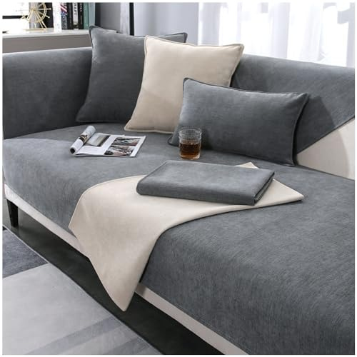 NUODWELL Sofa Cover 1/2/3/4 Seater, Non-Slip Corner L Shape Sofa Slipcovers | Soft Chenille, Thick Textured Sofa Cushion Covers Washable Furniture Protector for Living Room (Light Grey, 90x160cm)
