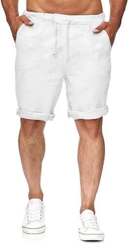 Runcati herr, linneshorts, bermudashorts, korta byxor, lätta sommarshorts, elastiskt band, fritidsbyxor med 2 fickor