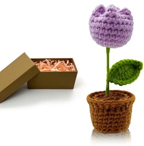 HeDaKang Geschenke Frauen Gehäkelte Blumen - Muttertag Geburtstag für Familien, Freunden, Kollegen Handgemachte Gestrickte Tulpe Kunstpflanze Wohnzimmer Büro Auto Deko…