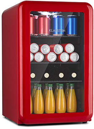 KLARSTEIN PopLife Refroidisseur de boissons - mini-bar, réfrigérateur rétro, 0-10°C, seulement 39 dB, 70 L, écologique, porte à double vitrage, design rétro, rouge
