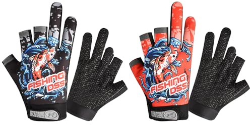 Sarini Vinter cykling klättring halvfingerhandskar, fiske halvfingerhandskar, polyester varm koi-mönster cykling gym halkskydd grepp vuxen tonåring (röd + svart)