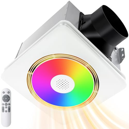 GROWNEER Bathroom Exhaust Fan with Bluetooth Speaker and Heater, Quiet Exhaust Ventilation Fan with Light & Remote 110/160 CFM 1.0 Sone, 9 RGB Modes, 1500lm 3-CCT & Nightlight