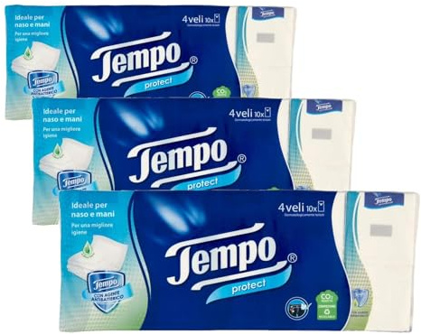 Tempo Fazzoletti Tascabili Protect, 10 pacchetti da 9 fazzoletti - 280 g (Lot de 3)