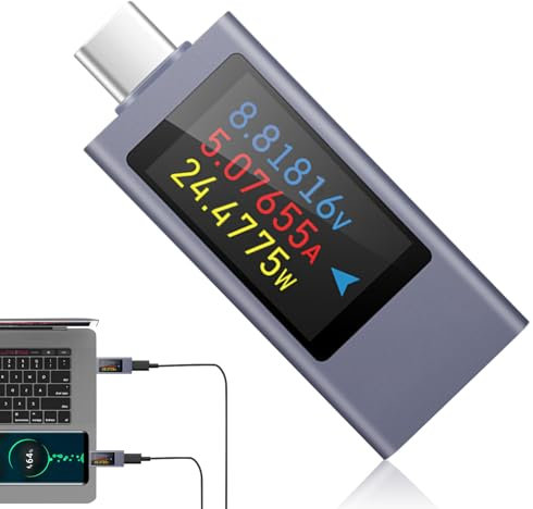 Testeur USB C Meter de Tension, Testeur Electrique Wattmètre Compteur de Courant USB C Multimètre Numérique Wattmetre Voltmètre Ampèremètre Capacité Alimentation Chargeur Détecteur (USB C Tester)