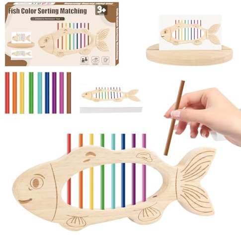 Felly Juguetes Niños 2 3 4 Años, Pez Juguetes Montessori, Juego Educativos Juguete de Madera Bebe de Apilar y Encajar, Regalo de cumpleaños Navidad 2+ años