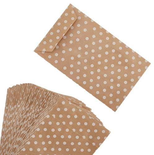 CABODYALS 100 pz. Sacchetti di Carta Kraft con Motivo A Pois Bianchi, Stile Vintage, Modello Peachpuff, Piccoli, Senza Manici, A Forma di Busta, per Regali, Matrimoni, Feste di Compleanno, Cibo, Fai