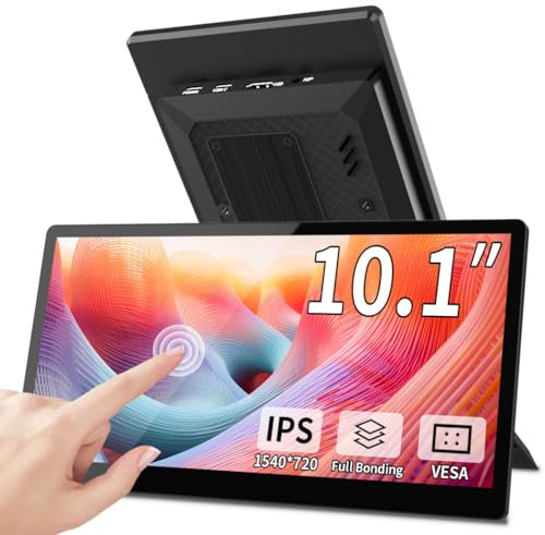Magedok 10.1 Inch Touchscreen Mini Monitor, IPS 1540×720 USB&HDMI Portable Secondary Display with Stand & Speaker, Stretched Bar Screen for PC Laptop Rasp PI5 AIDA64 STEM DIY