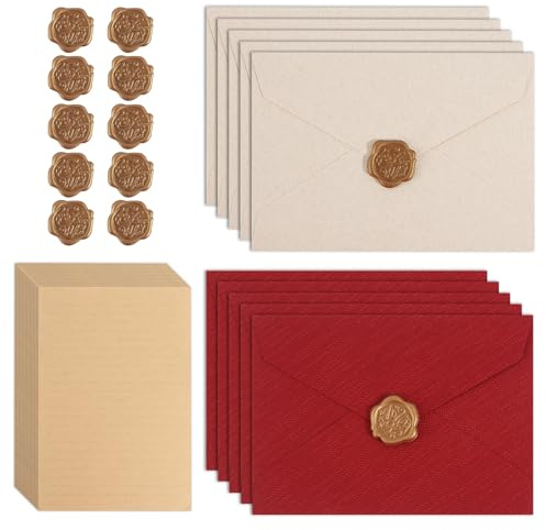 35 PCS Writing Paper and Envelopes Set with 10 Gift Envelopes and 15 A5 Writing Paper and 10 Seal Stickers Vintage Letter Envelopes Set for Birthday Wedding Invitation Greeting Cards
