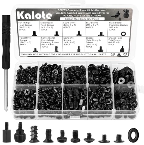 522 Stück PC Schrauben Set, SSD Schraubenset, PC Motherboard Computerschrauben Abstandshalter Kit,#6-32 Stecker auf M3-Buchse für Festplattenlüfter, Gehäuse, SSD, CD-ROM, Computer mit schraubendreher