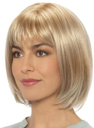 Peluca Rubia, 55 Cm, Longitud Media, Capas Lisas, Fibra Sintética, Pelucas Con Cabello Hasta Los Hombros, Cómoda Y Fácil De Llevar, Fácil De Limpiar, Rubia