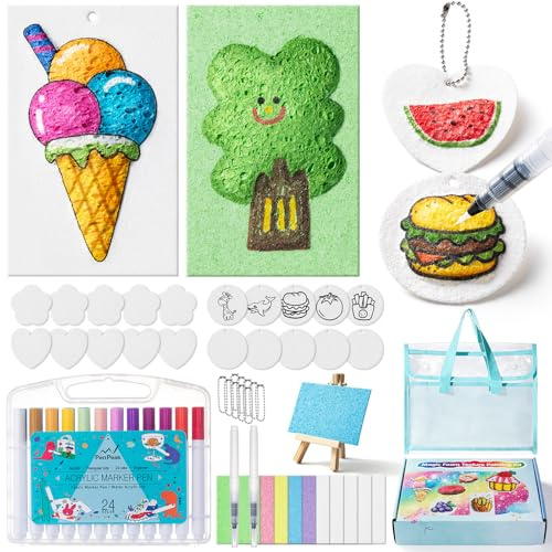 EXTSUD Magisches Puffy Paint, 68 Stücke 3D Schaum Textur Malset für Kinder Malset mit 30 Schaumstoff Malpapier 24 Markern DIY Kunstzubehör & Kreativset