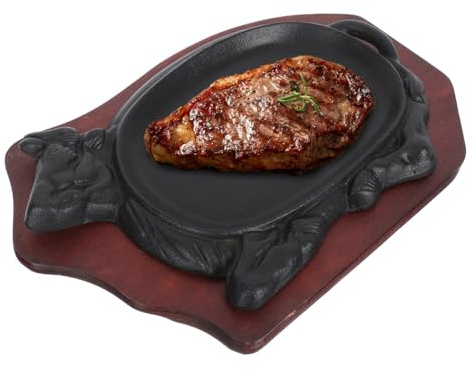 ARTSEWPLY Plaque Teppanyaki Fonte Forme de Bœuf avec Plateau Poêle à Griller pour Steak Poisson et Barbecue Cuisson Uniforme et Antidérapante pour Repas Famille