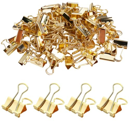 80 Pinzas Klammern Metall, Foldback Klammern Gold 19mm, Clips Plegables color Dorado, Grapas Doradas de 19 mm, Estable y Reutilizable Vielzweckklammern, Binder Clips para Oficina Escuela y Hogar