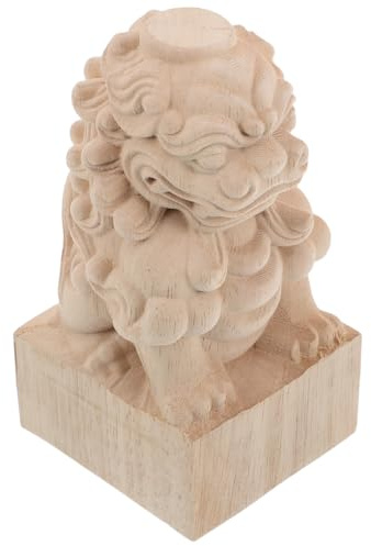 Housoutil Japanese Garden Bridge Wooden Lion Post Finial Carved from Unfinished Wood, Vintage Style Lion Statue Finial for Outdoor Garden Decor, Can be Painted or Stained, Elegant