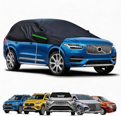 Halvgarage för bil SUV, bil halvgarage vattentätt 190T oxfordtyg universellt, solskydd halva bilskydd, bilpresenning dammsäkert snösäkert för utomhus inomhus (svart – UV)