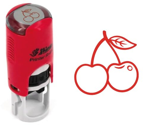 Tampon encreur Cerise | 10mm | Sceau auto-encreur duo de cerises (Pack de 1 - Rouge/Encre Rouge)