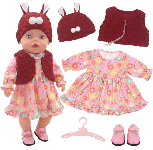 Dockkläder 36 cm 38 cm 43 cm, söt dockklänning för 14 tum 16 tum 18 tum med hatt jacka klänning utsökta skor hängare, flickor present