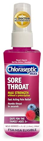 Chloraseptic Sugar-Free Sore Throat Relief Spray, Wild Berry, Spray Soothes Throat Pain in Seconds, 4 Fl Oz
