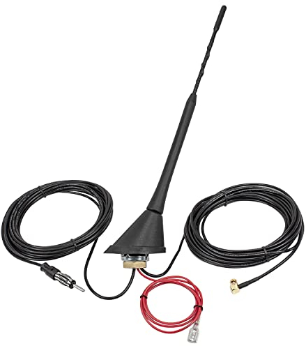 tomzz Audio 1000-023 DAB Antenne Auto Kombi Dach Antenne DAB+ UKW AM FM mit Verstärker SMB DIN 5m Kabel Stab 24cm
