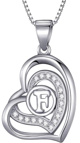 Morella damhalsband hjärta bokstav F 925 silver rodierad med zirkonia-stenar vit 46 cm