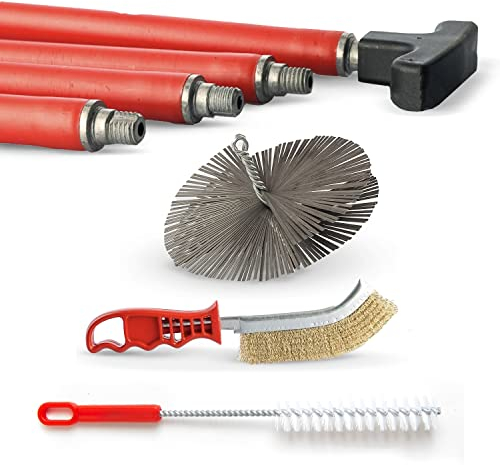 BARETTO Kit Pulizia Camino, Kit Pulizia Canna Fumaria con Prolunghe di 10 Metri con Curvatura a 45°, Kit Spazzacamino con Scovolino Multiuso, Spazzola Manuale e Scovolo in Acciaio (Ø 250 mm)