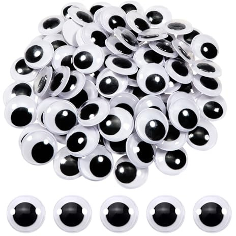 TOAOB 100 Piezas 20 mm Adhesivos Ojos Móviles Blanco Negro de Plástico Redondo Autoadhesivo Utilizados para Manualidades de Scrapbooking Accesorios