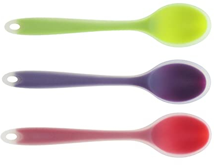 LOVIVER 3Pcs Cuillères Fait en Silicone, Cuillère à Soupe 20,5cm, Cuillère Translucide à Mélanger pour Cuisine, Mélanger(Violet, Rouge, Vert)