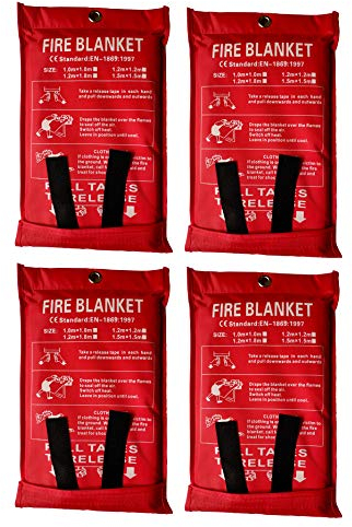 Toneeko Lot de 4 Couvertures d’urgence ignifuges, protection ignifuge et isolation thermique, pour cuisine, cheminée, barbecue, voiture, camping, blanc