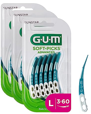 GUM SOFT-PICKS ADVANCED Interdentalreiniger | Gebogene Form Für Leichten Zugang Zu Schwer Zugänglichen Stellen | Sanfte Wirkung Für Empfindliches Zahnfleisch (L - 3x60)