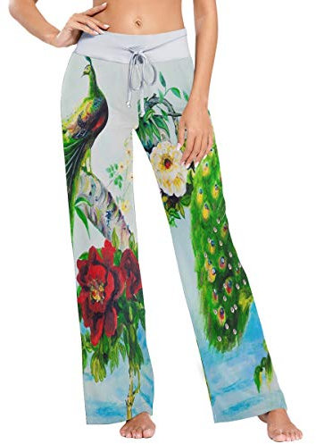 MNSRUU Paon chinois Rose Pyjama Lounge Pantalon décontracté extensible jambe large - Multicolore - Large