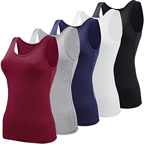 BQTQ 5 Pcs Tank Tops for Women Sleeveless Vest Tops Slim-fit Undershirts | Womens Basic Tank Tops, Sleeveless Undershirts Slim Fit Summer Scoop Neck Vest Tops