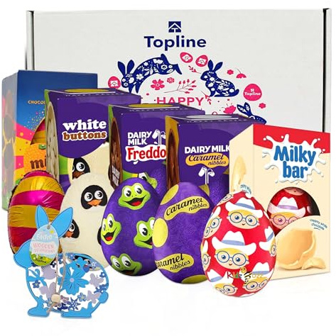 Easter Eggs Hamper for Easter Gifts (Pack of 5) - Including Caramel Nibbles, Mini Eggs, Freddo, Orange & White Chocolate & Topline Easter Decoration. Chocolate Bulk for Easter Egg Hunt