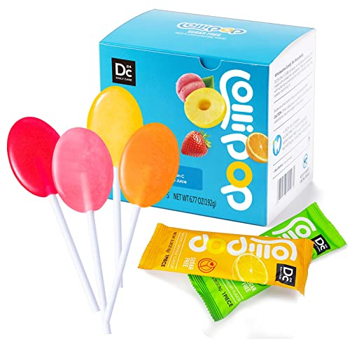DC24 DAILY CARE Sugar Free Lollipops with Vitamin C, Healthy Suckers with Xylitol, Assorted Fruit Flavored Hard Candy for Kids, Non-GMO, Gluten Free, 24 Count