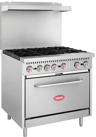 Kratos 36 Commercial Gas Range & Oven, 6 Burners and Full Size Oven, Natural Gas, 210,000 BTU Output, Freestanding Range for Restaurants (29Y-044-NAT)