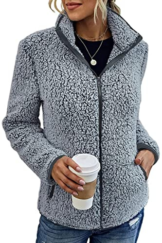 Tomwell Sweat à Capuche Femme Pull Polaire Chaude Grande Taille Long Hooded Sweatshirt Veste Chic Hiver Sweat-Shirt Jacket A Gris L