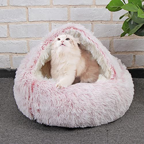 DG Catiee Lit en forme d'igloo pour chats de petite taille, apaisant, doux, chaud, pour intérieur, chats, chiots et petits chiens (peluche, 50 cm, rose)