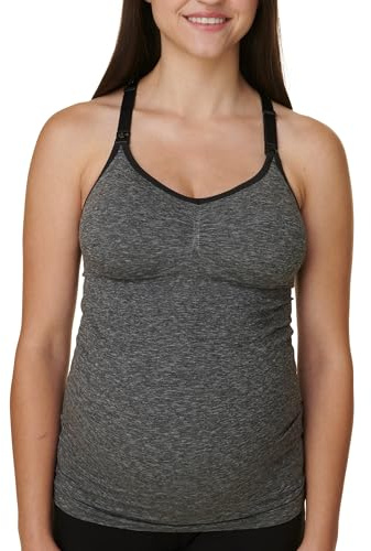 Bravado! Grundläggande kvinnors sömlösa mamma-amningslinne kami för amning med justerbara remmar, S-XXL, Mörk kol ljung, L