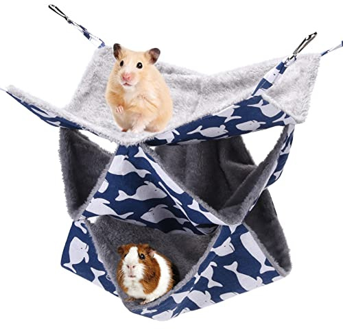 XINRUI 3 Tier Ferret Rat Hammock,Guinea Pig Cage Accessories,13.7x13.7 Inches,Pet Cage Hanging Bunkbed Hammock for Small Animals,Guinea Pig,Ferret,Kitten,Squirrel,Chinchilla,Rat,Parrot(Blue)