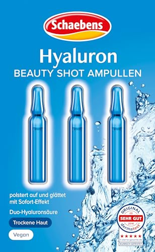 Schaebens Hyaluron Beauty Shot, más humedad y relleno, ampollas con ácido hialurónico, hipoalergénico y vegano