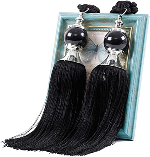 2 alzapaños negros para cortinas con cuentas de cristal, borlas, par de alzapaños de cortina para decoración de ventanas, puertas