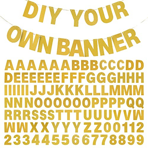 DIY Banner Kit with Letters Glitter Banner Letters Customizable Birthday Banners Graduation Banner Custom Party Hanging Banner for Graduation Wedding Party Baby Shower Decoration(Gold)