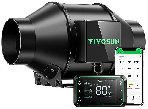 VIVOSUN AeroZesh G4 Ventilateur tubulaire silencieux 100 mm 330 m³/h avec moteur EC et contrôle de la température GrowHub E42A et contrôleur WiFi pour chauffage, refroidissement, tentes de culture